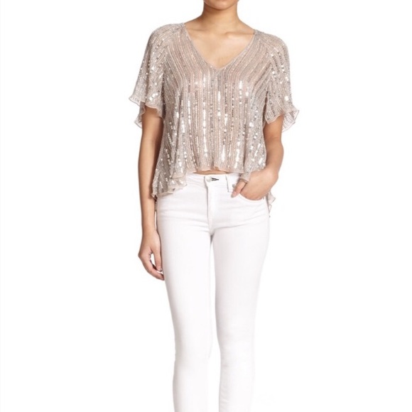 NWT Parker Lucas Beaded Silk Blouse in Metallic - Picture 3 of 3